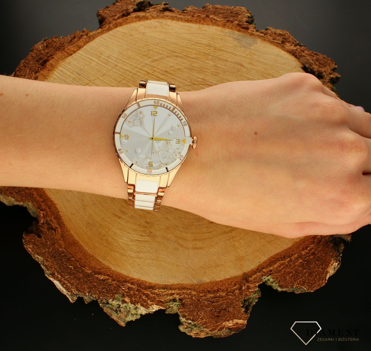 Smartwatch damski Rubicon Różowe złoto z białymi dodatkami RNCE82 Biały (1).jpg